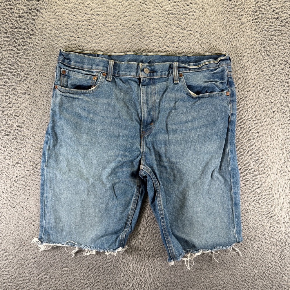 Levi's 511 Shorts Men 38 Blue Cotton Denim Bermuda Frayed Raw Hem Faded Workwear